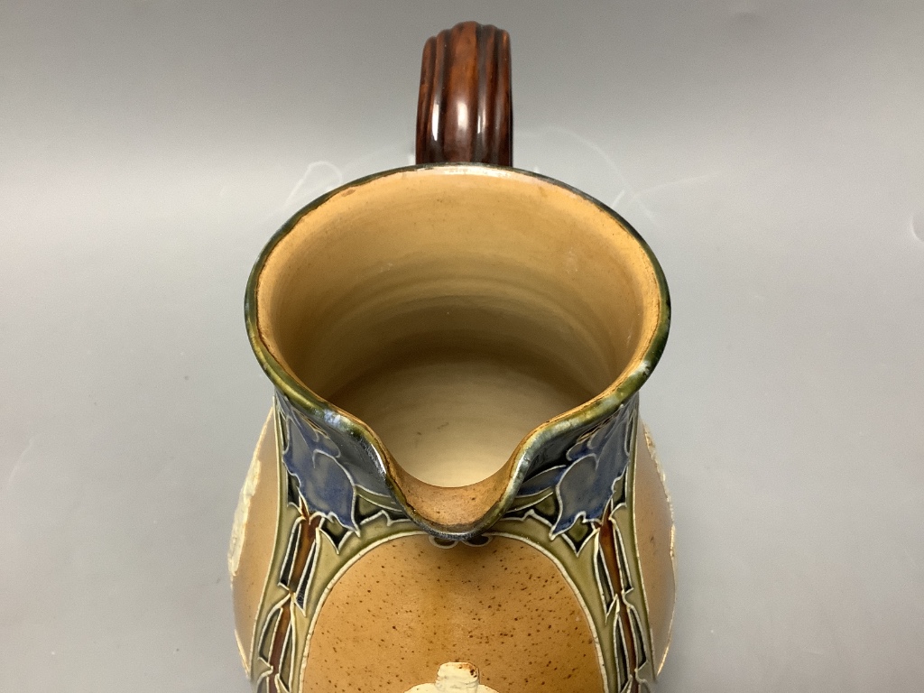 Cricket Interest- A Doulton Lambeth cricketing jug, c.1900, height 20.5cm